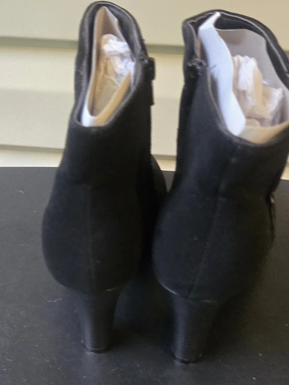 Black Suede Heel Ankle Boots with Grommet Detail